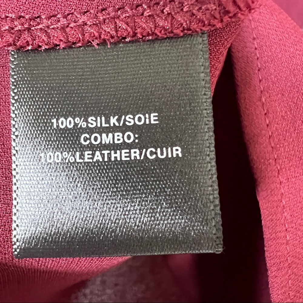 Lafayette 148 New York Maroon Side Zip Blouse Leather Neckline Size 6 - Picture 8 of 8